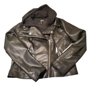 Women's Faux Leather Jacket Removable Hood